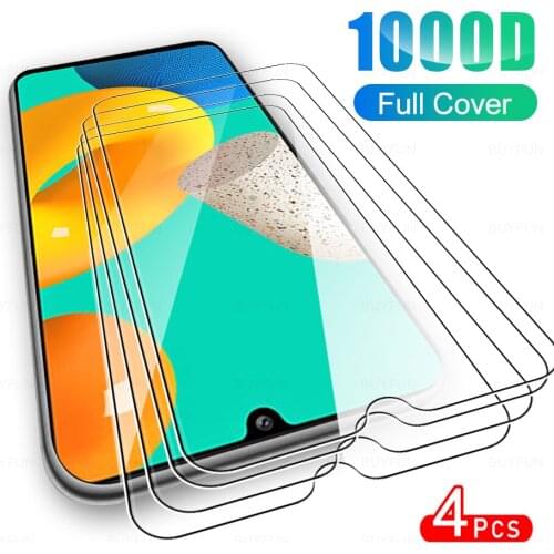 4Pcs Full Cover Protective Glass For Samsung Galaxy M32 Phone Screen Protector Glas Film For Sumsung Sansung Samsong M 32 6.4"