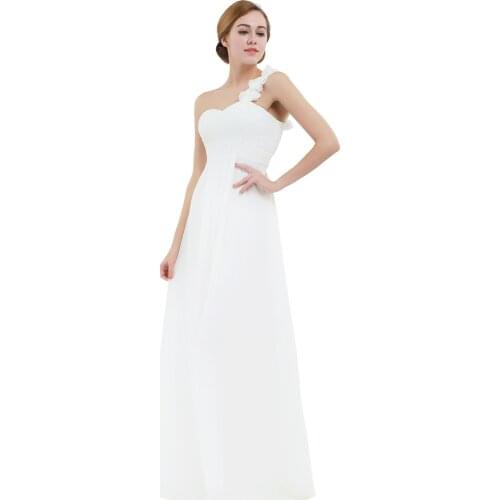 Women Ladies Party Dresses Back Zipper Chiffon One-shoulder Pleated Bridesmaid Dress Long Evening Prom Gown Robe Costume