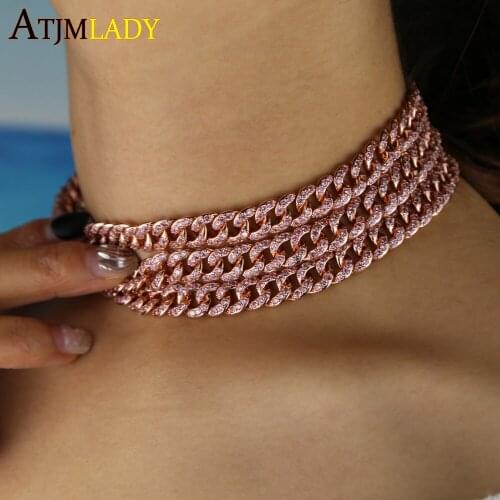 Curb cuban link chain choker necklace micro pave cz sparking rose gold gorgeous stunning european hiphop rock women jewelry