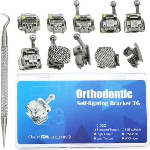 Dental Orthodontic Self Ligating Standard Torque Bracket Braces 7G 0.022 Slot 345 Hooks