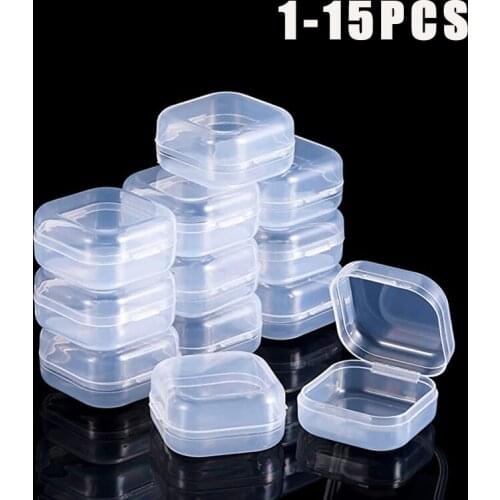 1-15Pcs Square Plastic Storage Box Jewelry Container Transparent Square Box Case Organizer Packaging for Jewelry Beads Earrings