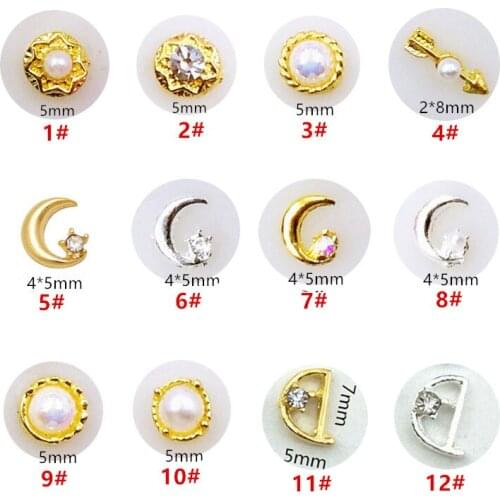 10pcs/lot Japan Korea 3D Alloy Nail Tips Decorations Metal Moon Arrow Circle Nail Art Accessories Charm Nail Deco Parts