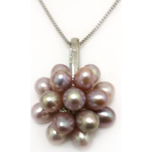 18 inches 20mm Natural Pink Rice Pearl Sterling Silver Cluster Pendent Necklace