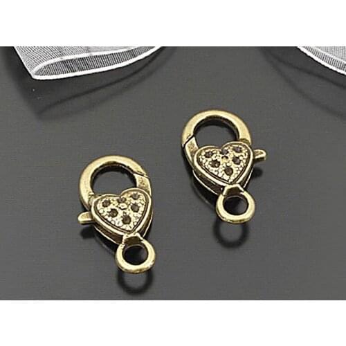 25524)10PCS 25x12MM Antique Bronze Zinc Alloy Heart Lobster Clasps Connect Clasps Necklace Clasps Jewelry Findings Accessories