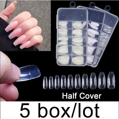 5 Boxes/Lot 100Pcs/Box Half Cover Ballerina False Nail Half Cover False Nails Coffin Fashion DIY Fake Nails Art Salon