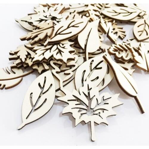 50pcs/lot Leaf Wood Chips DIY Manual Accessories Non Hole Patch Wedding Party Decoration Wood Crafts