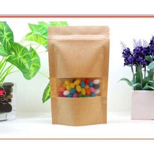9cm*14cm,100pcs/lot,stand up Zipper/zip lock Kraft paper bag with window