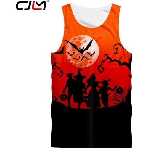 CJLM Winter Halloween Man Vest 3D Printed Bat Moon Mens Tank Top Black Witch And Child Unisex TankTop Wholesale