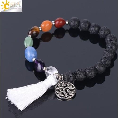 CSJA 7 Chakras Healing Bracelet 8mm Yoga Meditation Natural Stone Beaded Bracelets Real Crystal Quartz Women Hand Jewellery F398