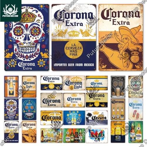Putuo Decor Corona Beer Plaque Vintage Tin Sign Retro Metal Sign Decorative Plaque Wall Decor Pub Bar Man Cave Club Decoration