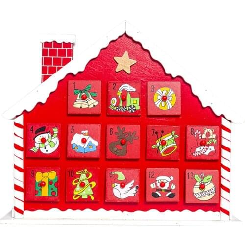 Wooden Christmas Calendar With Drawers Christmas Decorations for Home 2021 New Year Gifts Painted Snow-top Cabin Ornaments
