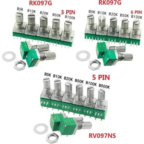 Free Ship 5PCS RK097G RK097N B5K B10K B20K B50K B100K B500K RV097NS Double potentiometer 3pin 5pin 6pin 3/5/6/P/Feet/pin 15mm
