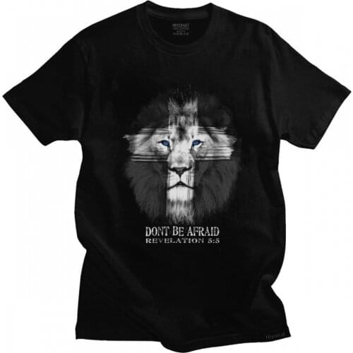 Funny Cool Lion Of Judah Jesus Cross T Shirt Men Short-Sleeve Christian Faith Summer Tshirt 100% Cotton Streetwear Tee Top Merch
