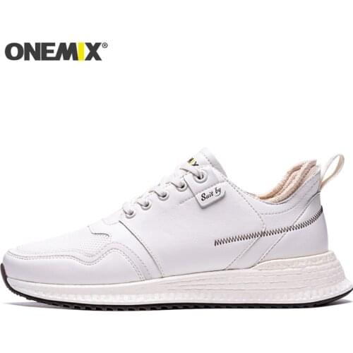 ONEMIX White Sneakers for Men Autumn Comfort Leather Surface Running Shoes Lace Up RB Outsole Man Athletic Walking Shoes