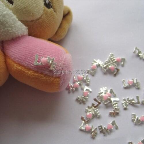 MD-204 10pcs Fancy Pink Silver Love Deco Metal Charms Metal Deco Charms Nail Art