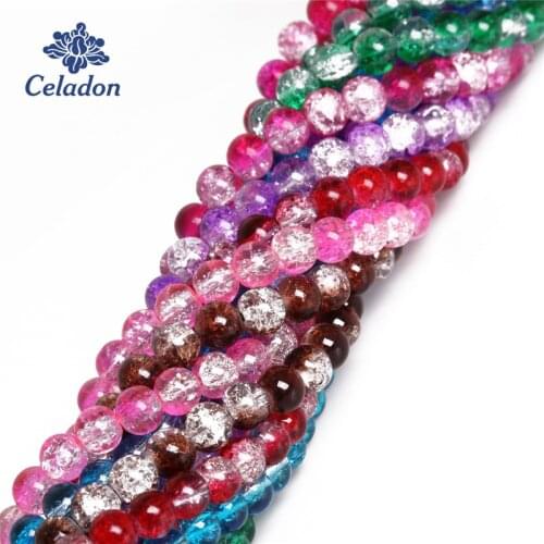 Fashion 6MM Two-Tone Cracked Glass Crystal Beads Strands Round Quartz Spacer Beads For DIY Jewelry Finding Bracelet Making 65PCS