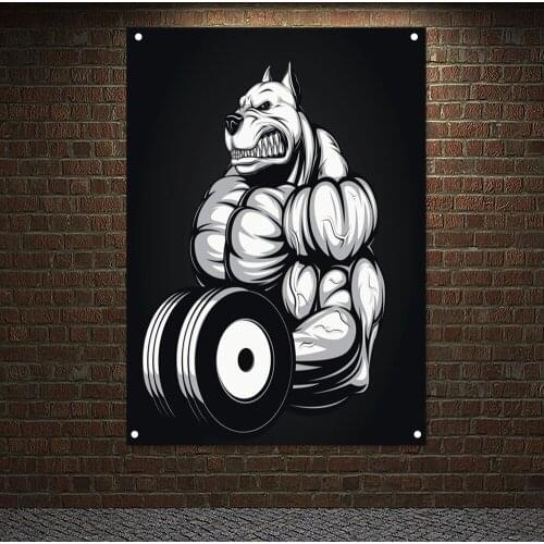 Man Muscular Body Banners Vintage Gym Wall Decor Lose Weight Workout Motivation Flags Wall Hanging Canvas Painting Print Art 1