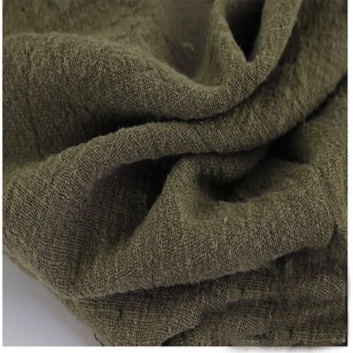Soft Linen Cotton material army green crincle wrinkle tissue scarves dress double layer linen cotton crepe fabric By meter
