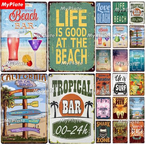 [MyPlate] Beach Bar Metal Sign Retro Sign Tin Sign Indoor Party Sign Pub Club Plate Bar Sign Pub Club Plate Summer Home Decor