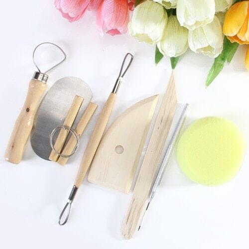 8 Pieces Pottery Tools Set Clay Ceramics Wax Carving Sculpting Molding Wire Clay Cutter Potters Rib Tools Kit, Wood, Steel