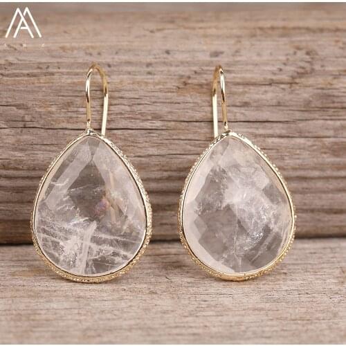 Natural White Amethysts Pink Quartz Crystal Drop Beads Dangle Earrings Jewelry For Women Gold Hook Earrings Jewelry Dropshipping