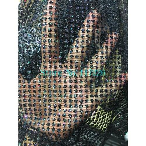 New design african sequins tulle mesh fabric JRB-98808 sparkly glued glitter sequins lace fabric in black color