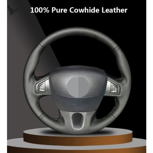 Hand-stitched Black Genuine Leather Steering Wheel Cover for Renault Fluence Fluence ZE 2009-2016 Megane 2009-2014 Scenic 2010