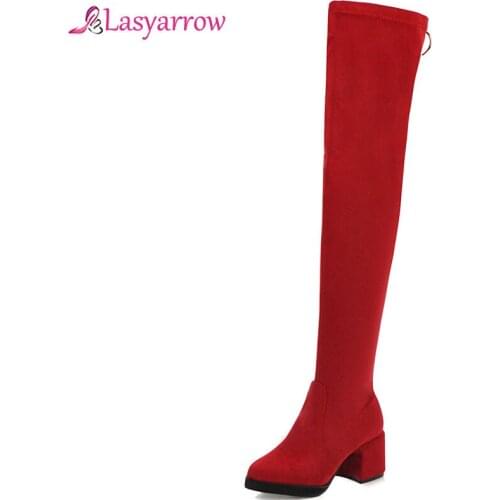 Lasyarrow Slim Stretch Sexy Over The Knee Boots Women Faux Suede Boots Fashion Winter Thigh High Boots Shoes Woman Size 48 J1079