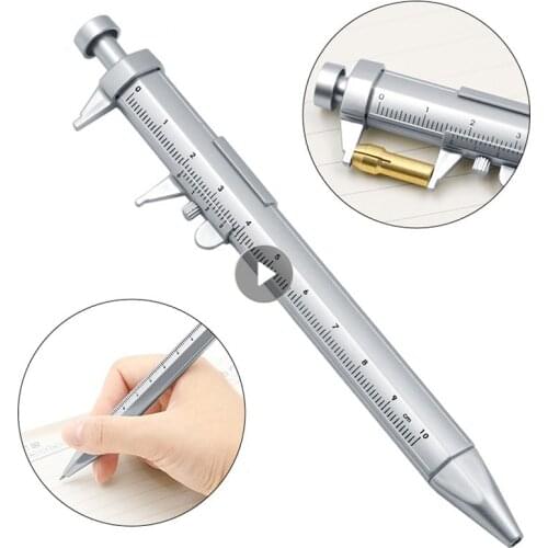 0-100MM Vernier Caliper Marker Pen Ballpoint Pen Silver Gauging Tools Multifunction Measuring Pen Creative Measuring Hand Tool