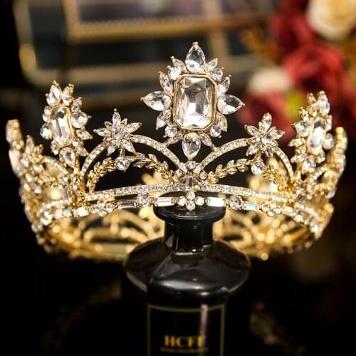 Bridal Headdress Wedding Golden Luxury Round Crown Hair Accessory Diadem Birthday Tiara