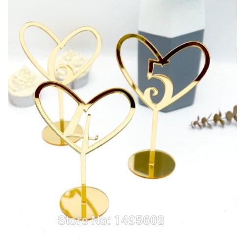 Heart-shape Table Numbers, Wedding Table Numbers ,Centerpieces Clear Acrylic Tags,Gold Mirror Wedding Signs Number,place card