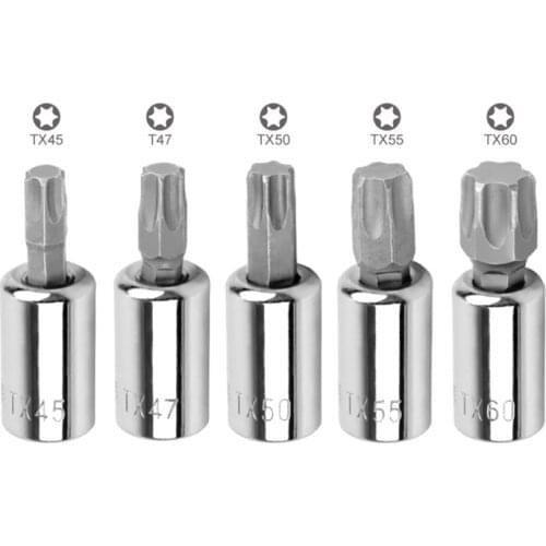 5Pcs 3/8" Square Driver Socket Bit Torx Star Screwdriver Bit Socket Wrench Tools T45 T47 T50 T55 T60 Auto Repair Tools