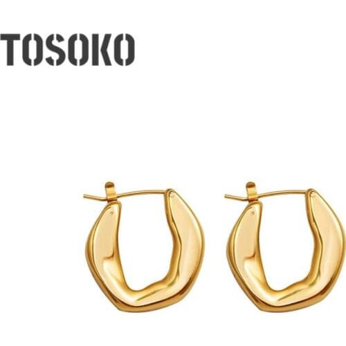 TOSOKO Stainless Steel Jewelry 18 K Gold Irregular Rhomb Earrings Womens Fashion Earrings BSF507