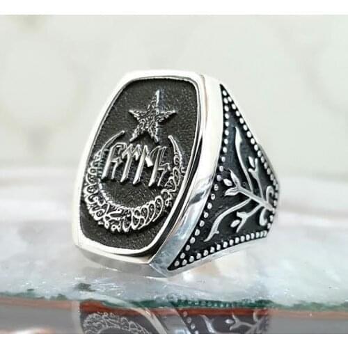 Göktürkçe Turkish Written Crescent Silver Ring