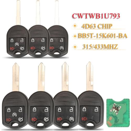 Kuttery 4 Buttons Remote Car Key Fob CWTWB1U793 315Mhz ID63 Chip For Ford C-Max Escape F350 Focus Transit