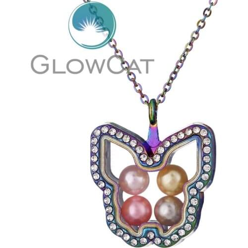 Vintage Animel Butterfly Magnetic Living Memory Clear Glass Locket Pearl Cage Pendant Charms Women Necklaces Jewelry Accessories