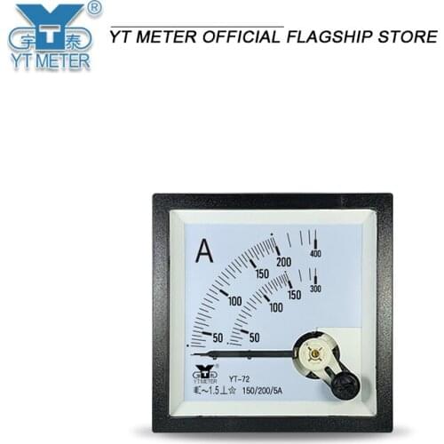 Yt72 dual scale ammeter 50 / 75 / 100 / 150 / 200 / 5A dual range ammeter dh72 pointer instrument AC installation cabinet instru