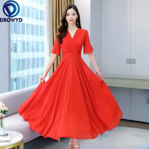 Spring Summer Boho Casual Runway Maxi Dresses Elegant Women Bodycon Party Vestidos 2021 Solid Chiffon Beach V-neck Midi Dresses