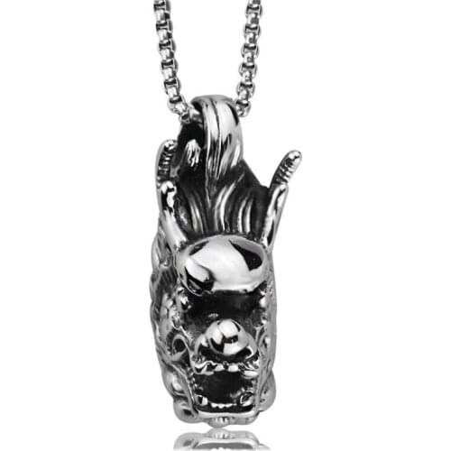 Zodiac Dragon Pendant Necklace Stainless steel mens Thai boyfriend gift for Men Jewelry