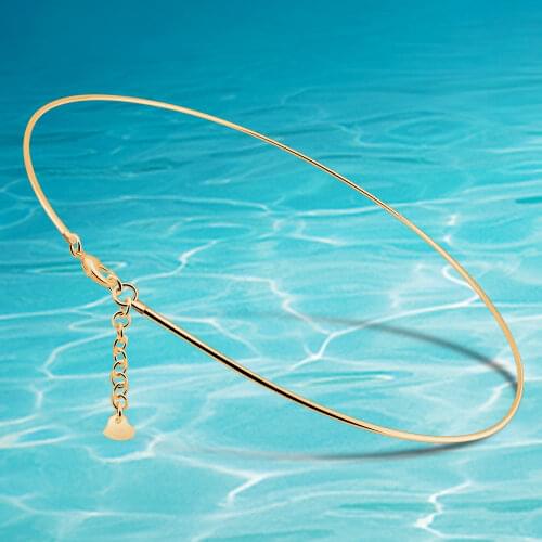 Women Hot Sale Simple Round Collar 925 Silver Circle Wire Necklace Choker Rose Gold Lady Fashion Heart Pendant Accessories