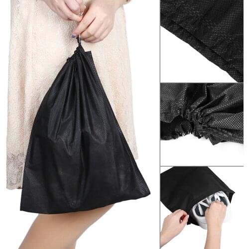 1 PC Black Carry Bag Travel Sports Shoes Canvas Sandals Dust Proof Drawstring Organizer Storage Pouch Protector Container