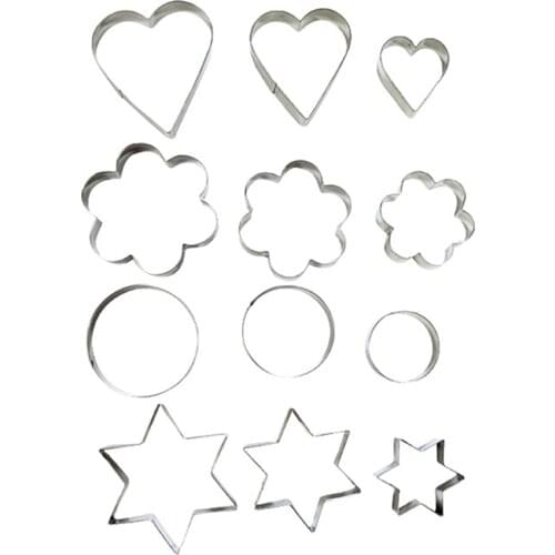 12pcs/set Stainless Steel Cookie Biscuit DIY Mold Star Heart Round Flower Shape Cutter Baking Tools