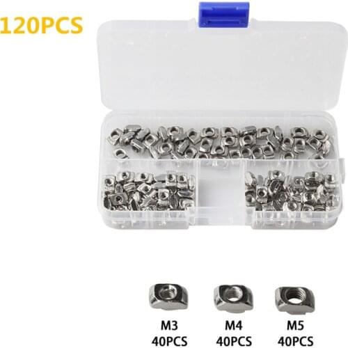 120pcs M3 M4 M5 Nickel Plated T Nut Hammer Head Fasteners Nut 20 Series Aluminum Extrusion Profile Slot Groove