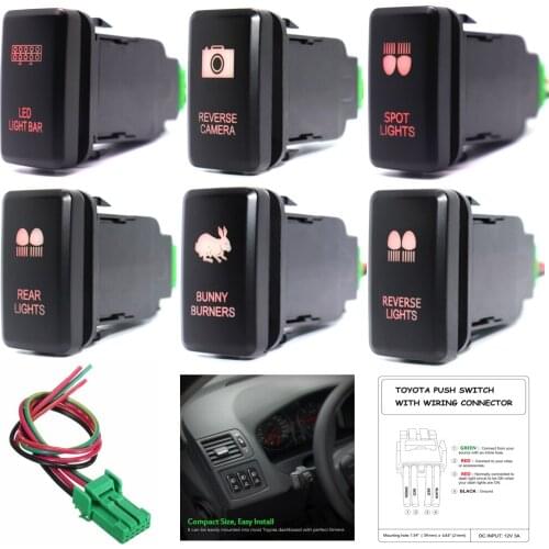 12V Fog Lights/Rear Lights/Bunny Burners PushButton Switch For Toyota Prado Landcruiser Hilux ON-OFF Switch with Wire,Red LED