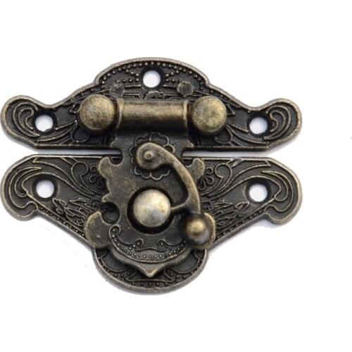 2PCS/Lot 38x30mm Antique Vintage Latch Hasp Lock Drawer Cabinet Wooden Jewelry Box Case Hasp Latch with Screws Zinc Alloy
