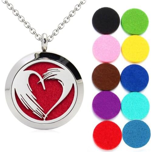 25mm Heart Stainless Steel Diffuser Locket Necklace Pendant Aromatherapy Essential Oil Perfume Women Jewelry Making 10pcs Pads