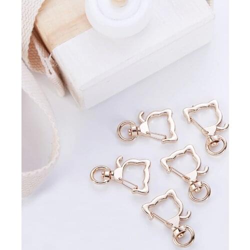 5Pcs Golden Cat Shape Hook Keychain Lobster Buckle Pet DIY Handmade Label Quick Clip Metal Label Quick Clip Hot Sale Keychain
