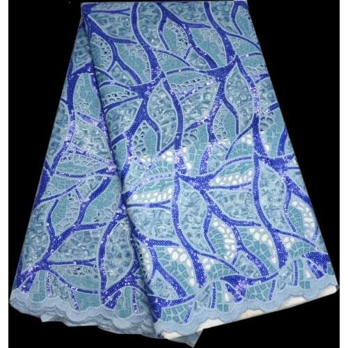 5yards/pc) Luxury African organza lace fabric in skyblue handcut sequins lace fabric for making bling bling party dress OP41