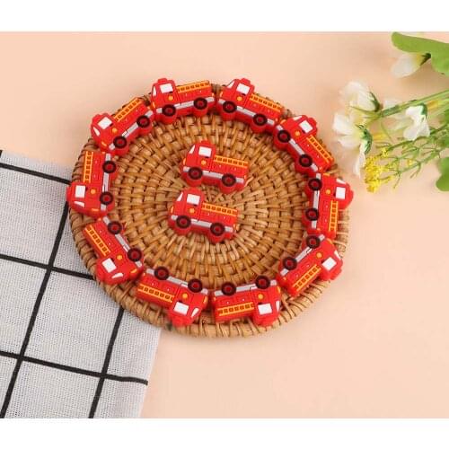Kovict 50/100/200Pcs Mini Fire Trucks Silicone Beads Baby Molar Teether DIY For Pacifier Chain Accessories Chewable Nursing Toys
