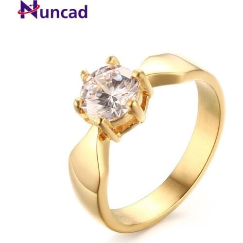 7MM Set Single Zircon Titanium Steel Ring Womens Wedding Engagement Proposal Jewelry AAA Quality